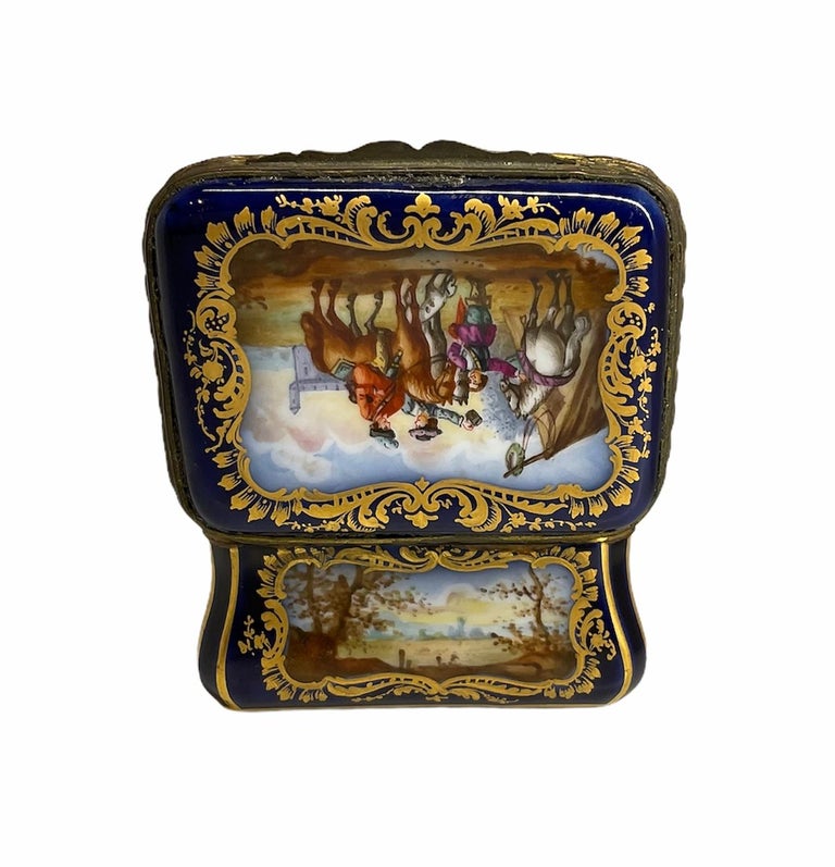 20th Century Sevres Style Hand Painted Porcelain Small Box For Sale