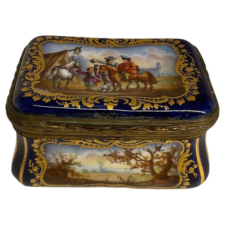 Sevres Style Hand Painted Porcelain Small Box For Sale