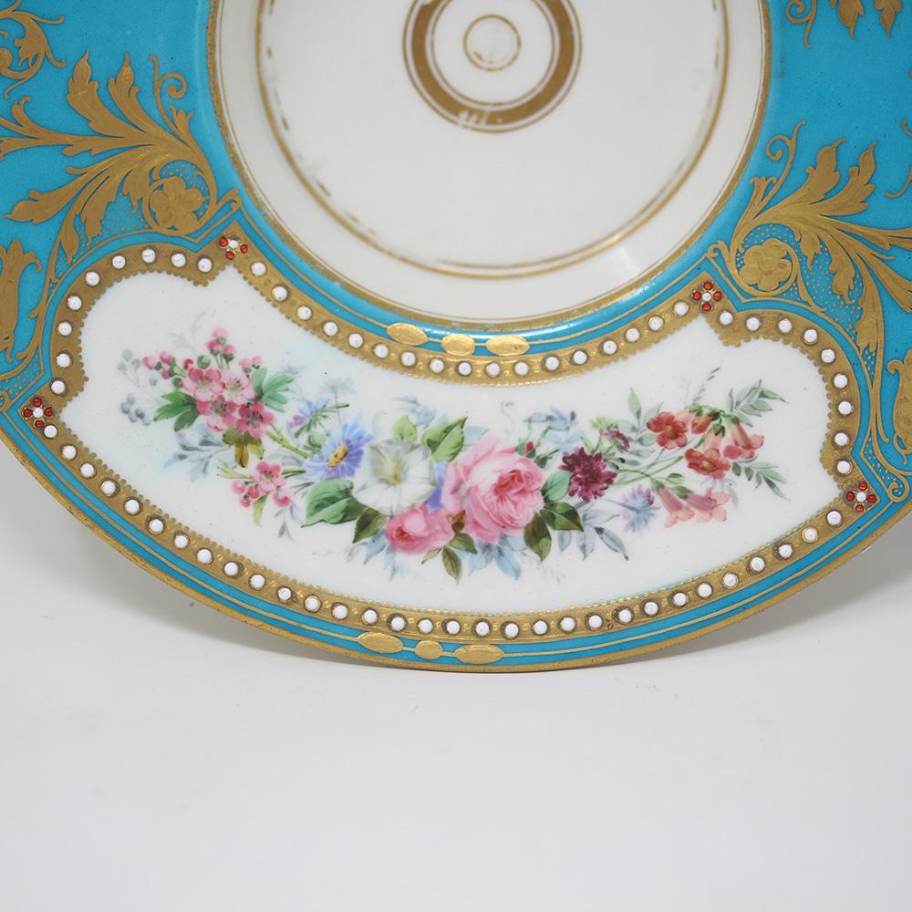 Sevres Style Jewelled Chocolate Cup & Saucer 19th Century In Good Condition In Newark, England