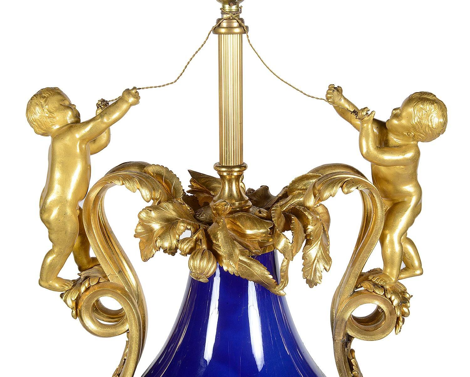 French Sevres style ormolu lamp, 19th Century. For Sale