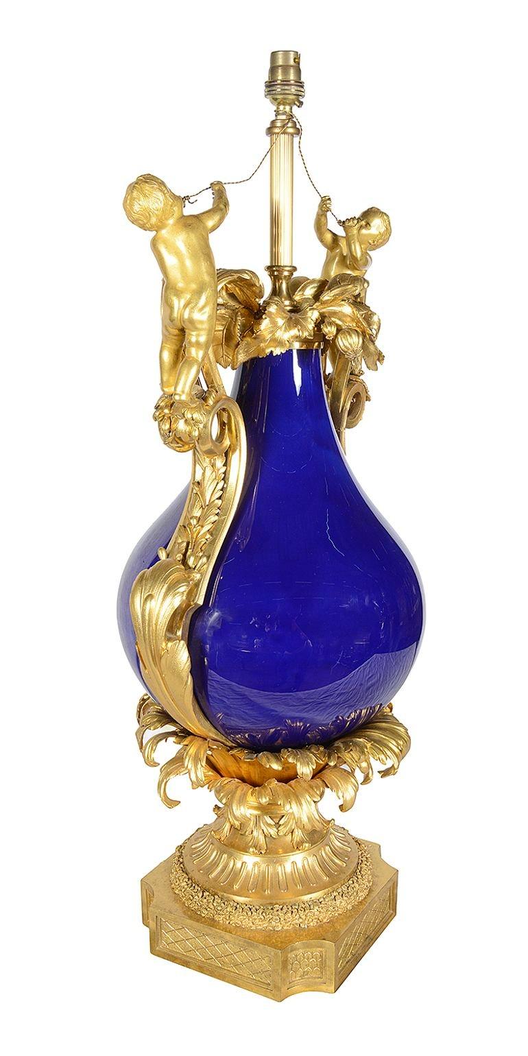 Sevres style ormolu lamp, 19th Century. In Good Condition For Sale In Brighton, Sussex