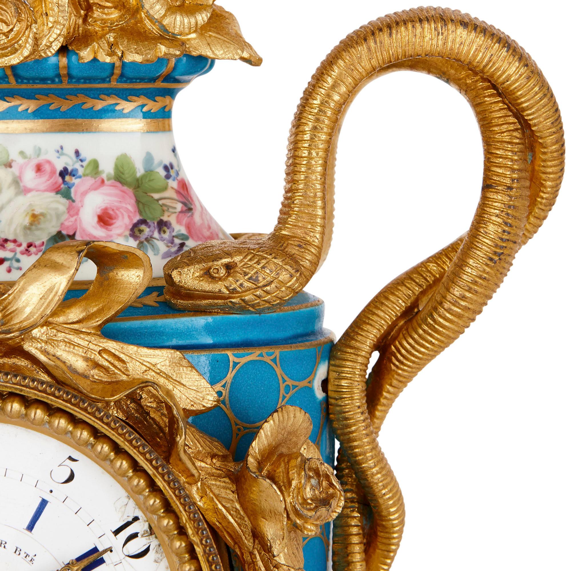Sèvres Style Ormolu Mounted Mantel Clock by Kreisser In Good Condition For Sale In London, GB