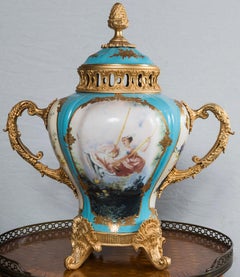 Sevres Style Painted Porcelain and Gilt Metal Garniture