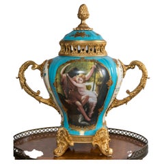 Sevres Style Painted Porcelain and Gilt Metal Garniture