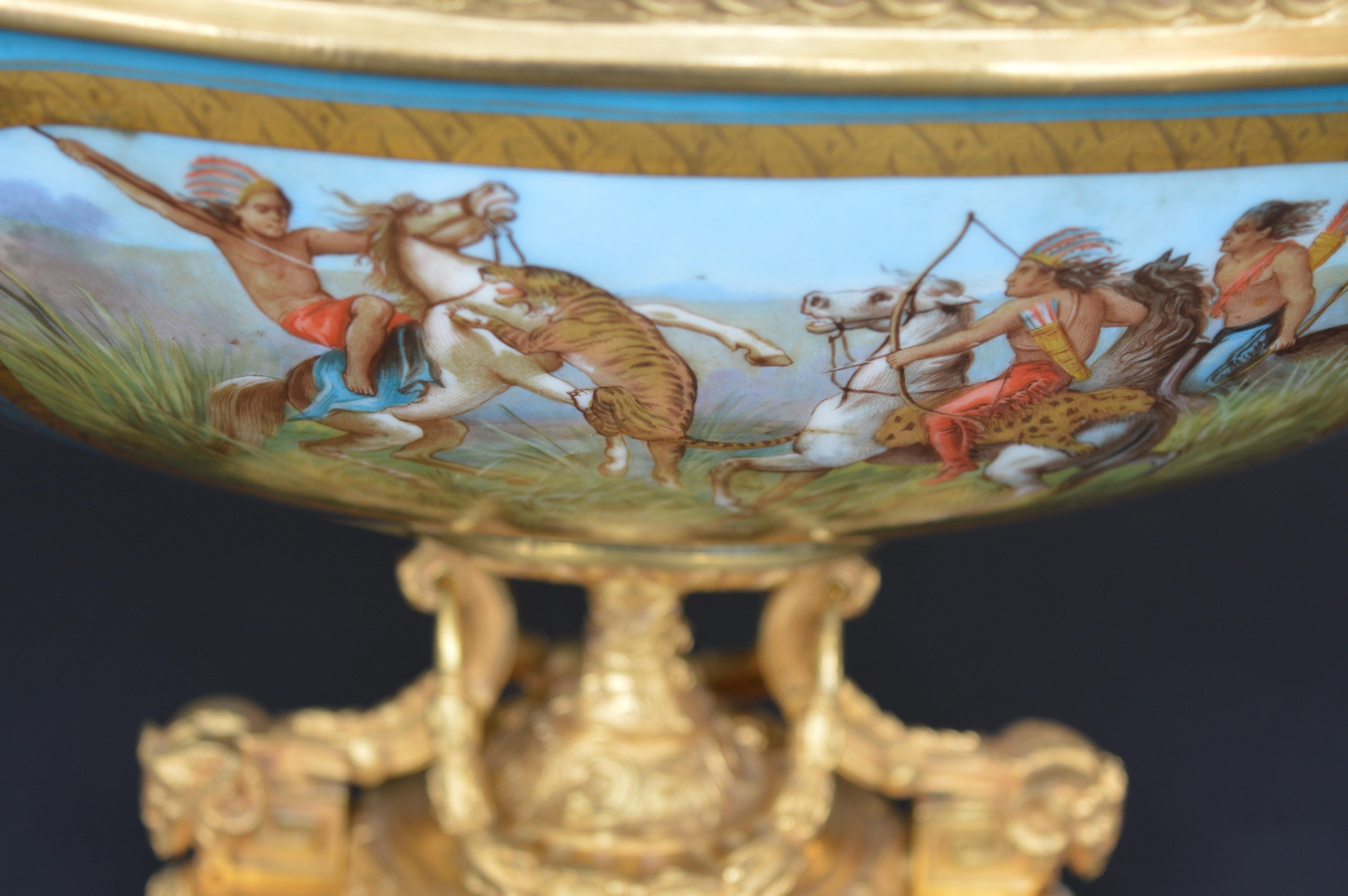 Ceramic Sevres Style Parcel-Gilt Ormolu Mounted Enameled Blue Celeste Bowl For Sale