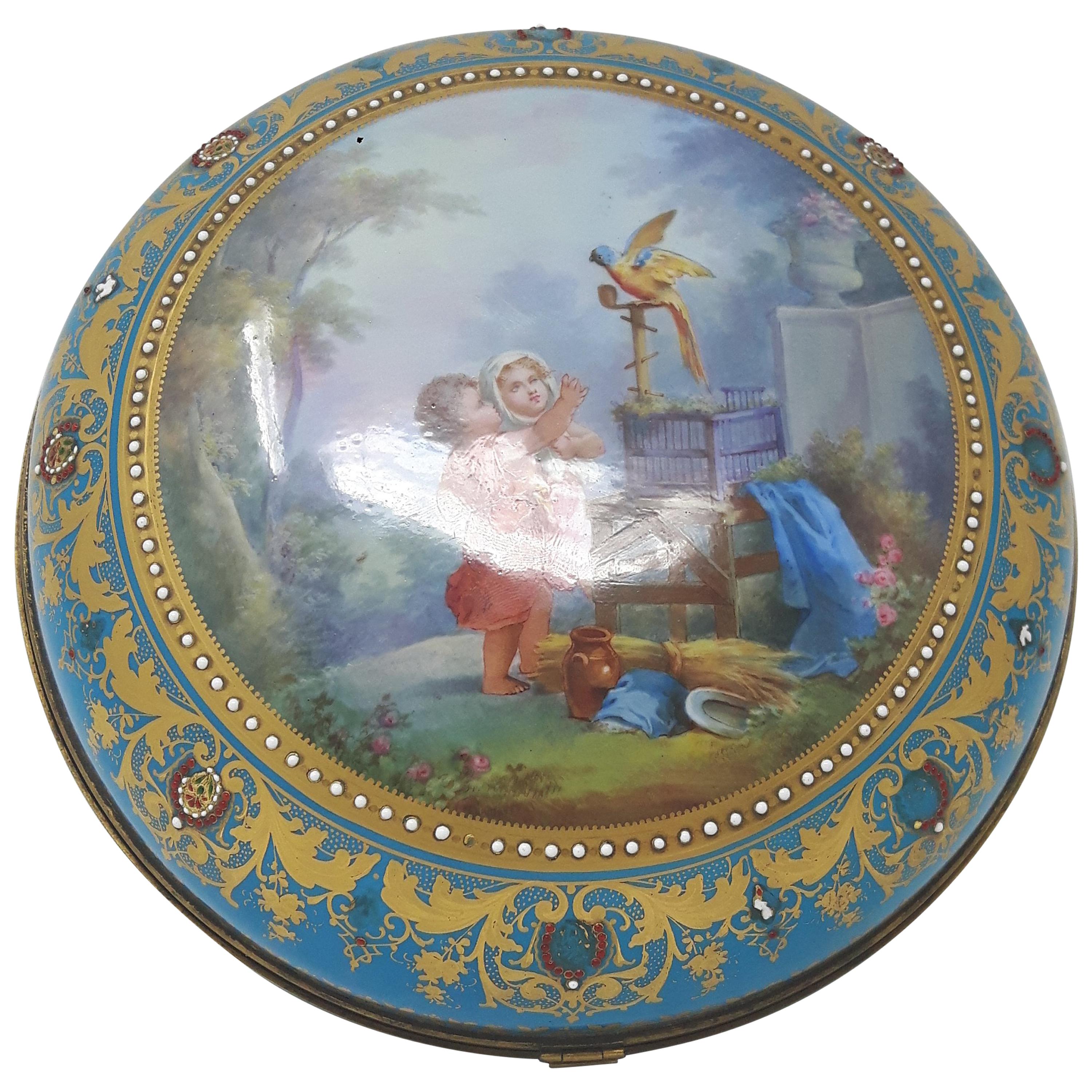 Sèvres Style Paris Porcelain Round Box For Sale
