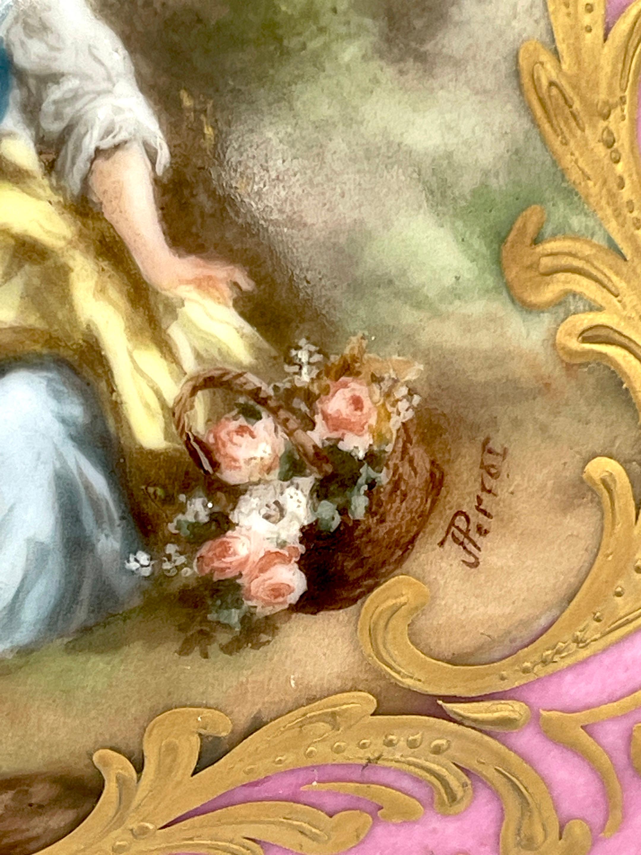 Caja de Sobremesa Montada de Ormolu con Motivo Watteau Bombe Rosa Estilo Sevres en venta 10