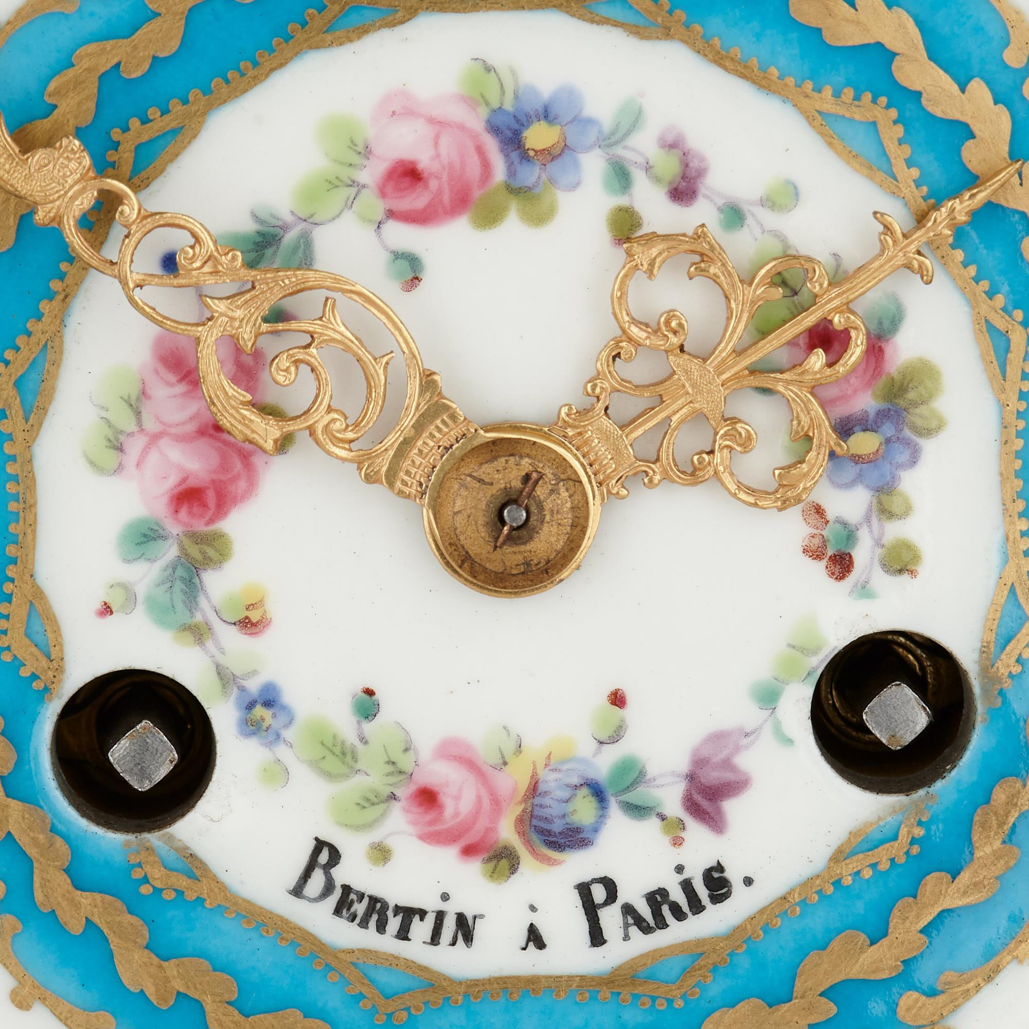 Rococo Sèvres Style Porcelain and Gilt Bronze Mantel Clock For Sale