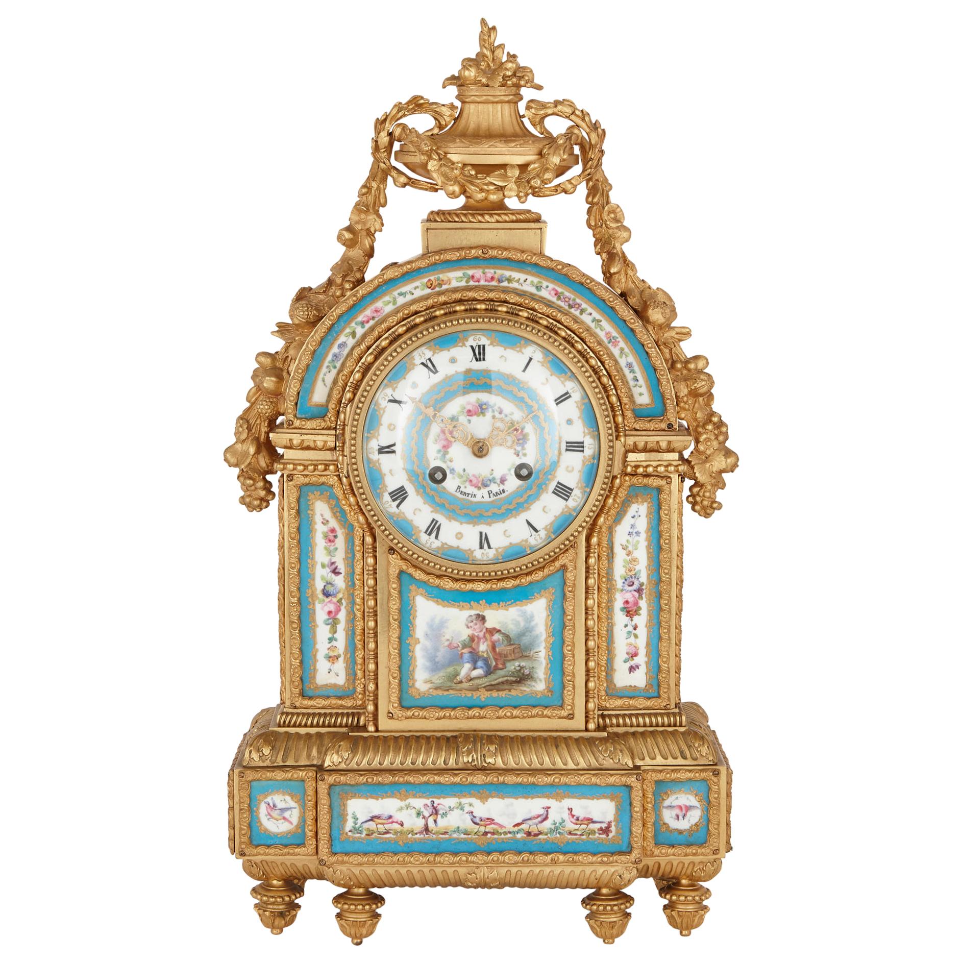 Sèvres Style Porcelain and Gilt Bronze Mantel Clock