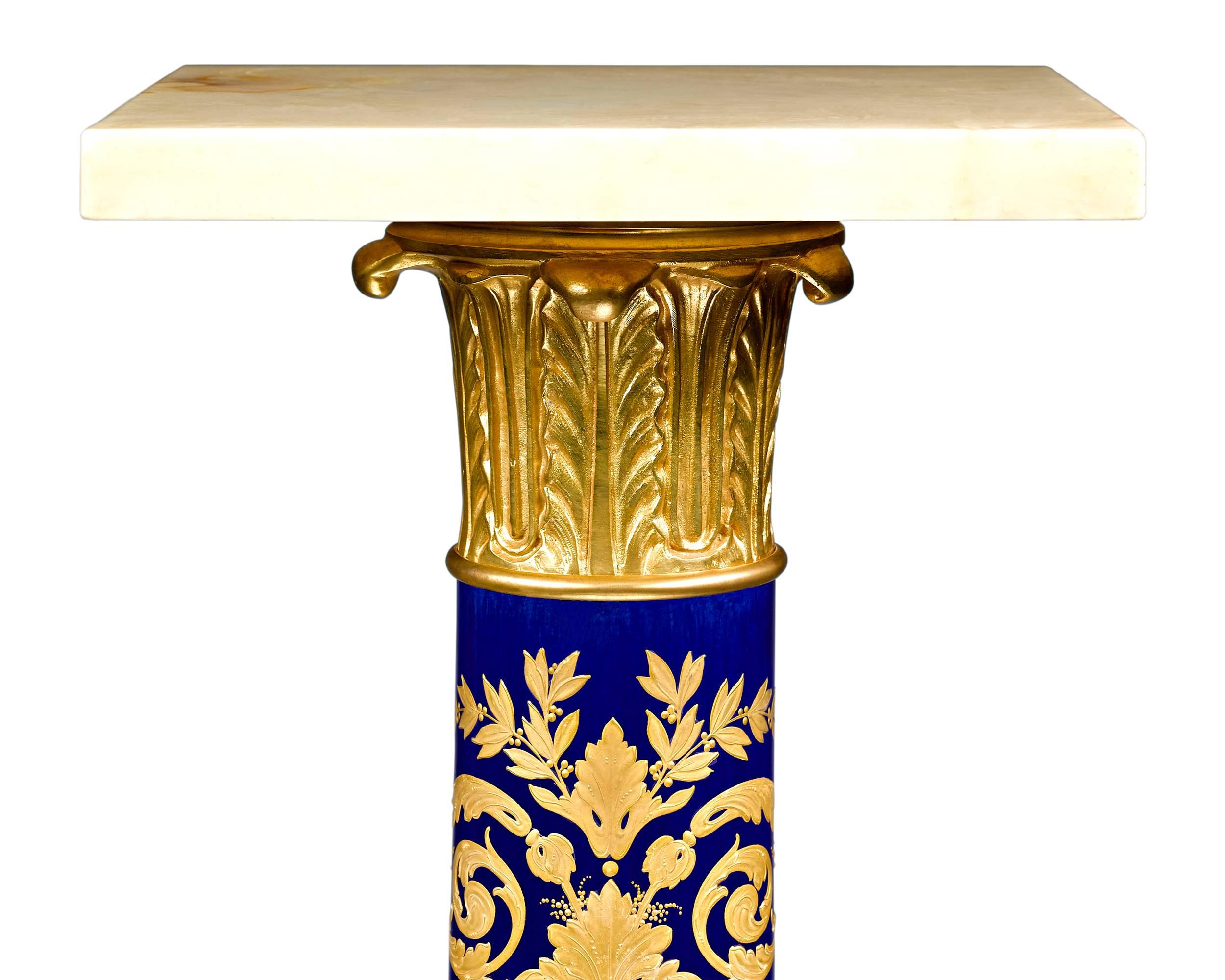 Neoclassical Sevres Style Porcelain and Onyx Pedestal