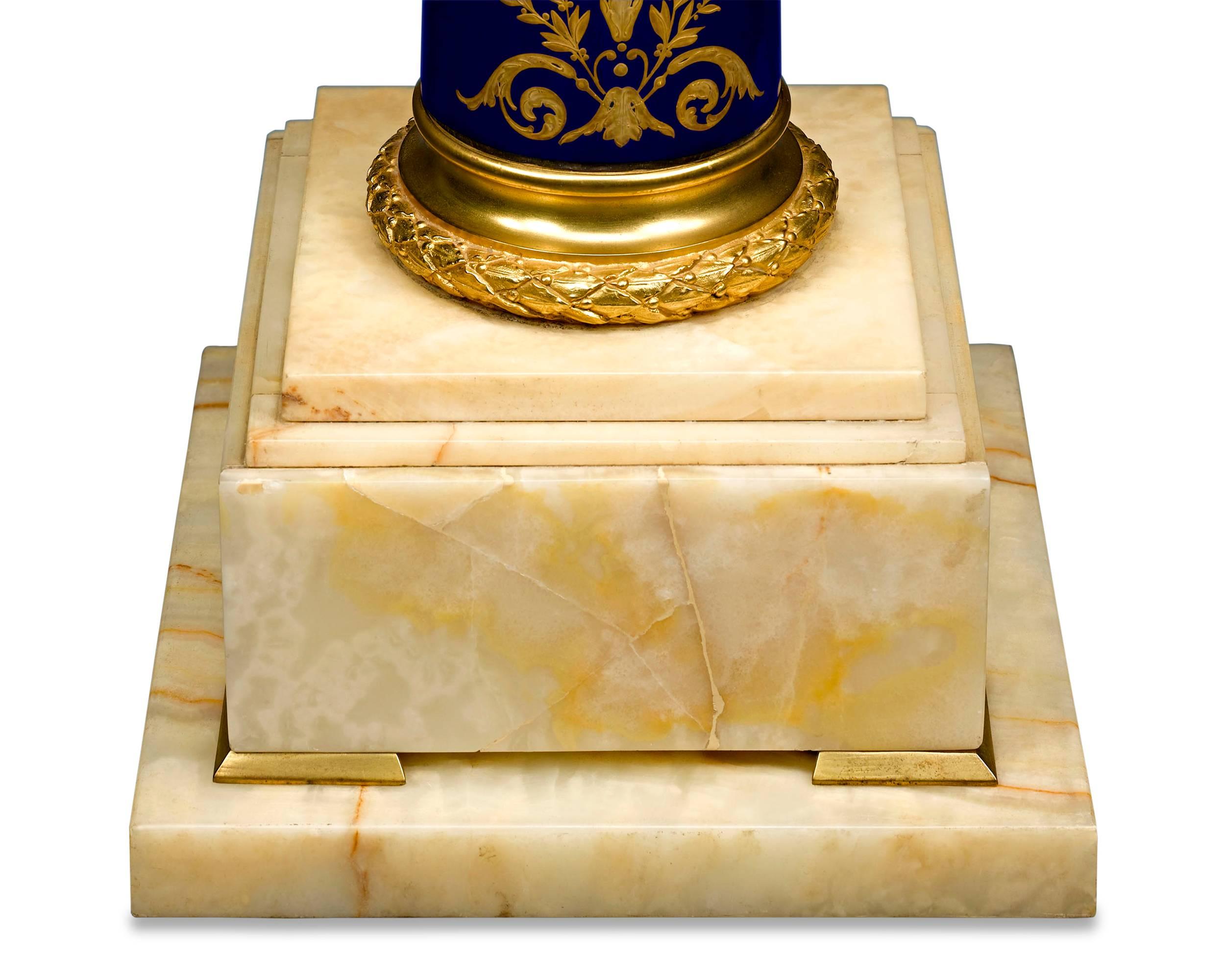 19th Century Sevres Style Porcelain and Onyx Pedestal