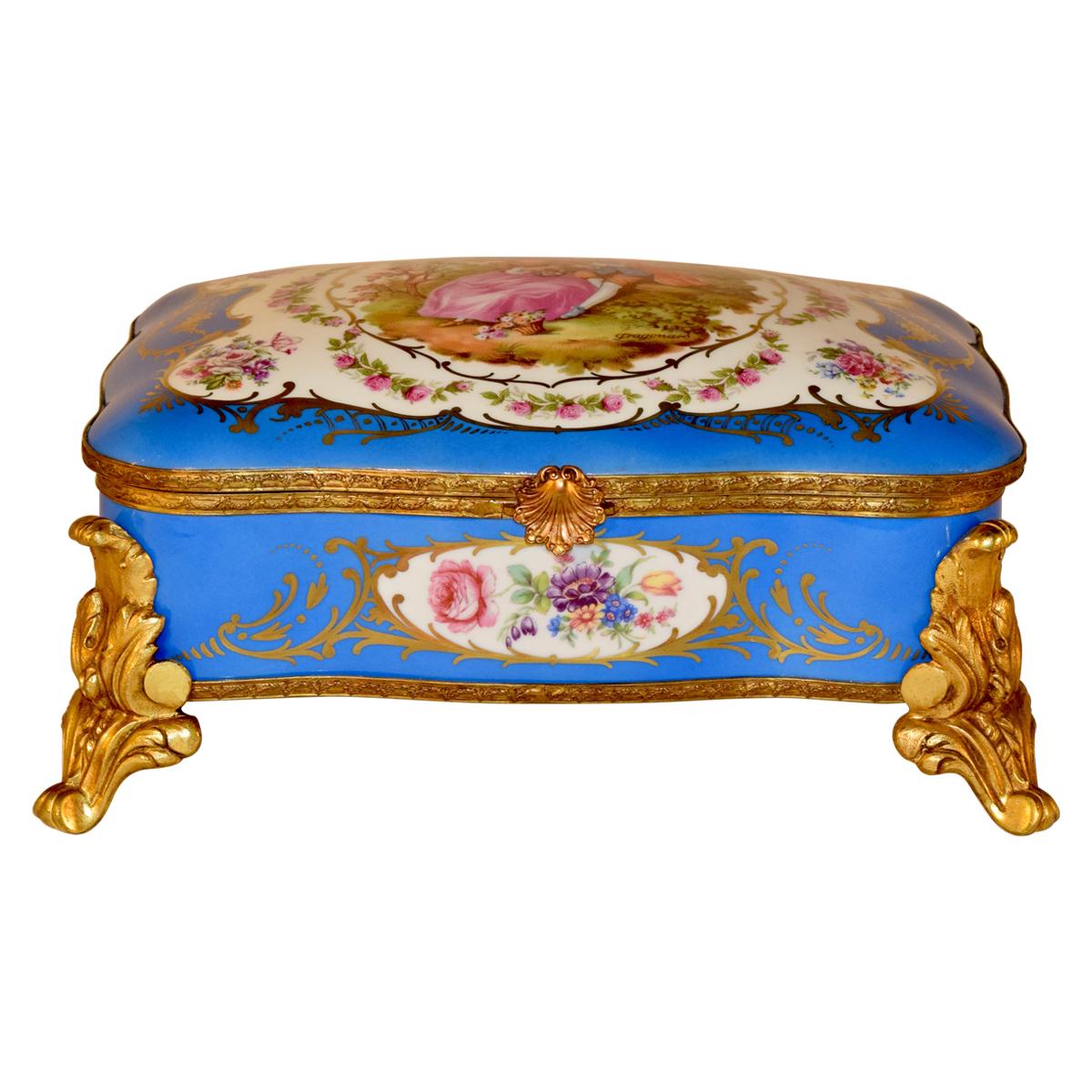 Sevres Style Porcelain Footed Dresser Box, circa 1920