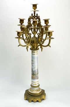 Sevres Style Porcelain & Gilt Bronze 10 Arm Candelabra, circa 1900. Cherubs