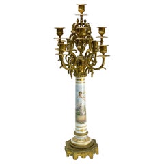 Sevres Style Porcelain & Gilt Bronze 10 Arm Candelabra, circa 1900. Cherubs