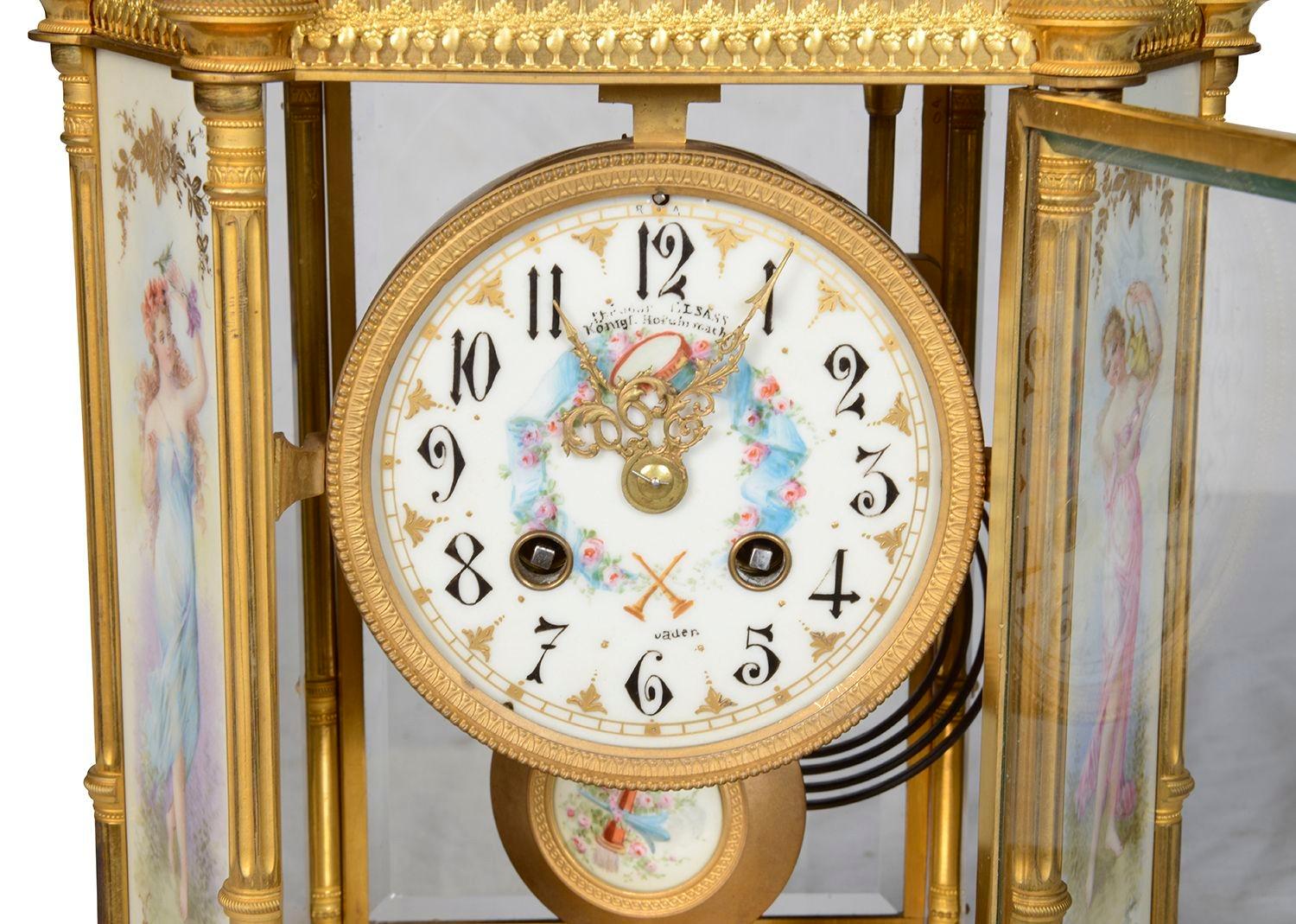 Louis XVI Sevres style porcelain panelled mantle clock, circa 1890 For Sale