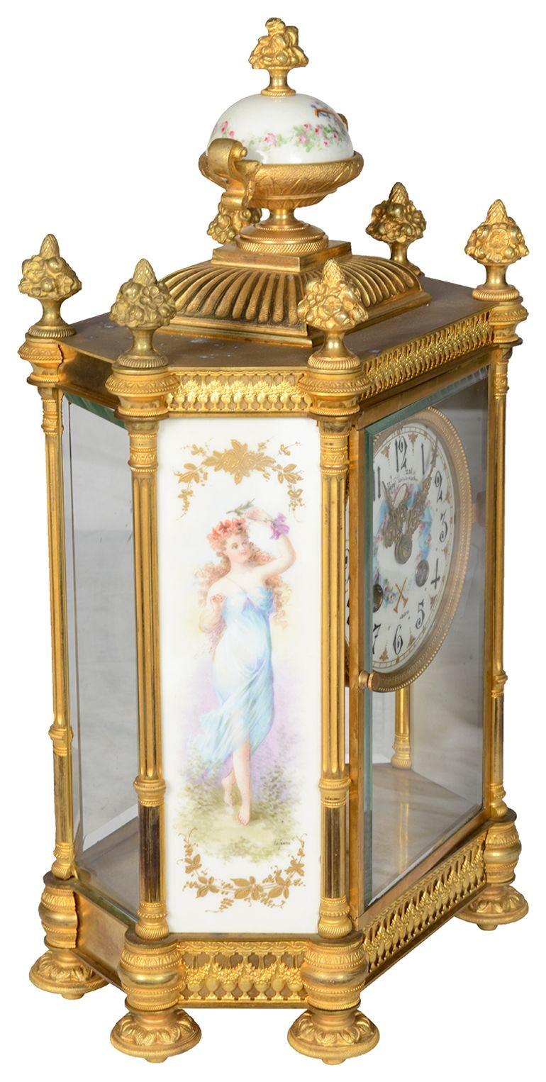 19th Century Sevres style porcelain panelled mantle clock, circa 1890 For Sale