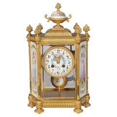 Antique Sevres style porcelain panelled mantle clock, circa 1890