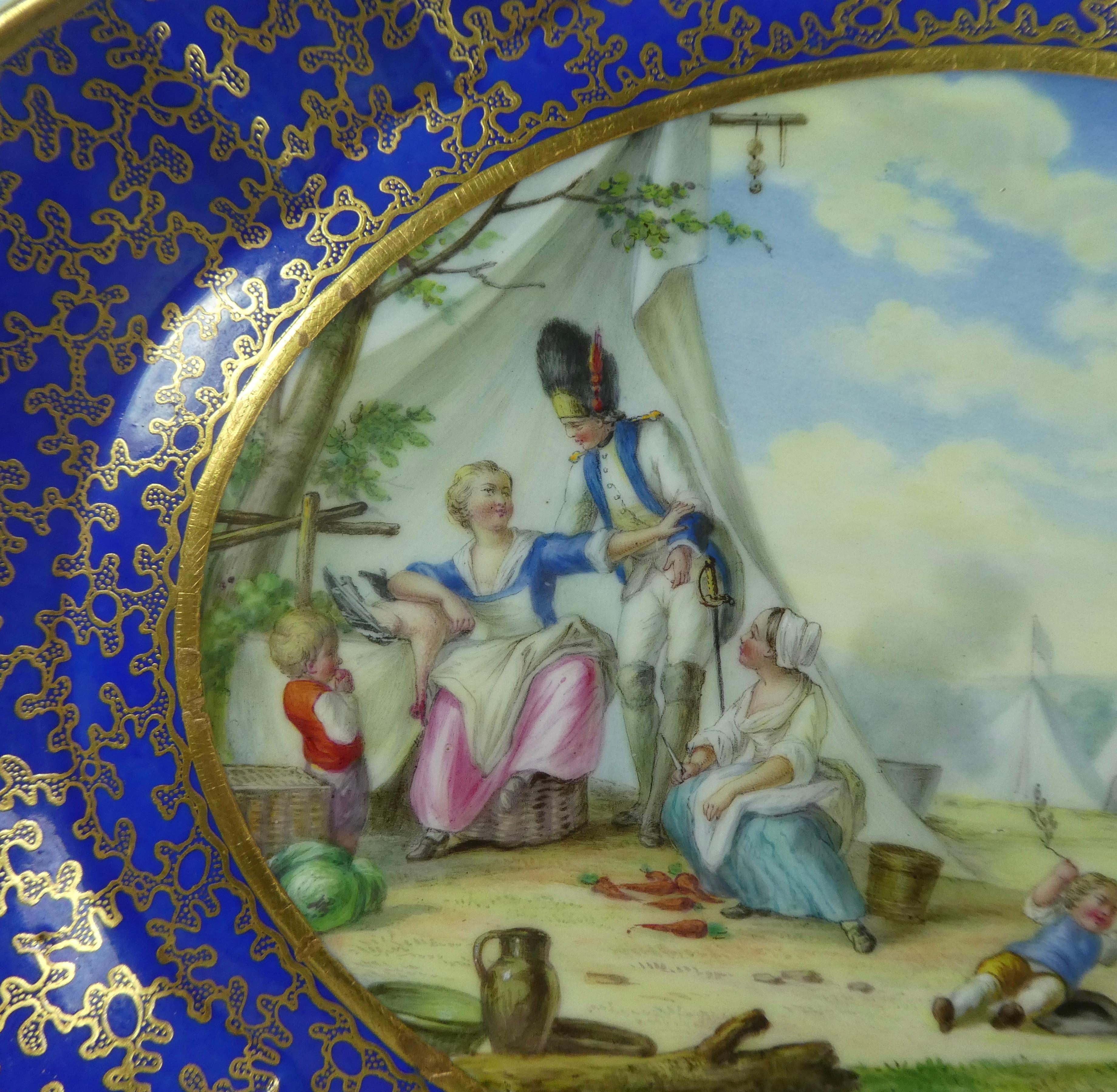 French Sevres Style Porcelain Plaque, Military Encampment, circa 1850