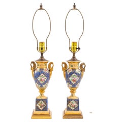 Sevres Style Porcelain Urns Mounted as Lamps, Pair