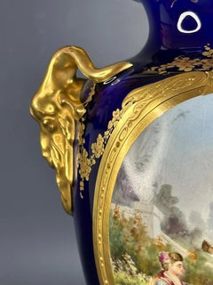 Sèvres-Style Porcelain Vase with Ram Head Handles - France - Early 20th Century