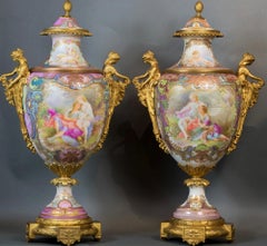 Sevres style Vases with Garden scene by A. Collot