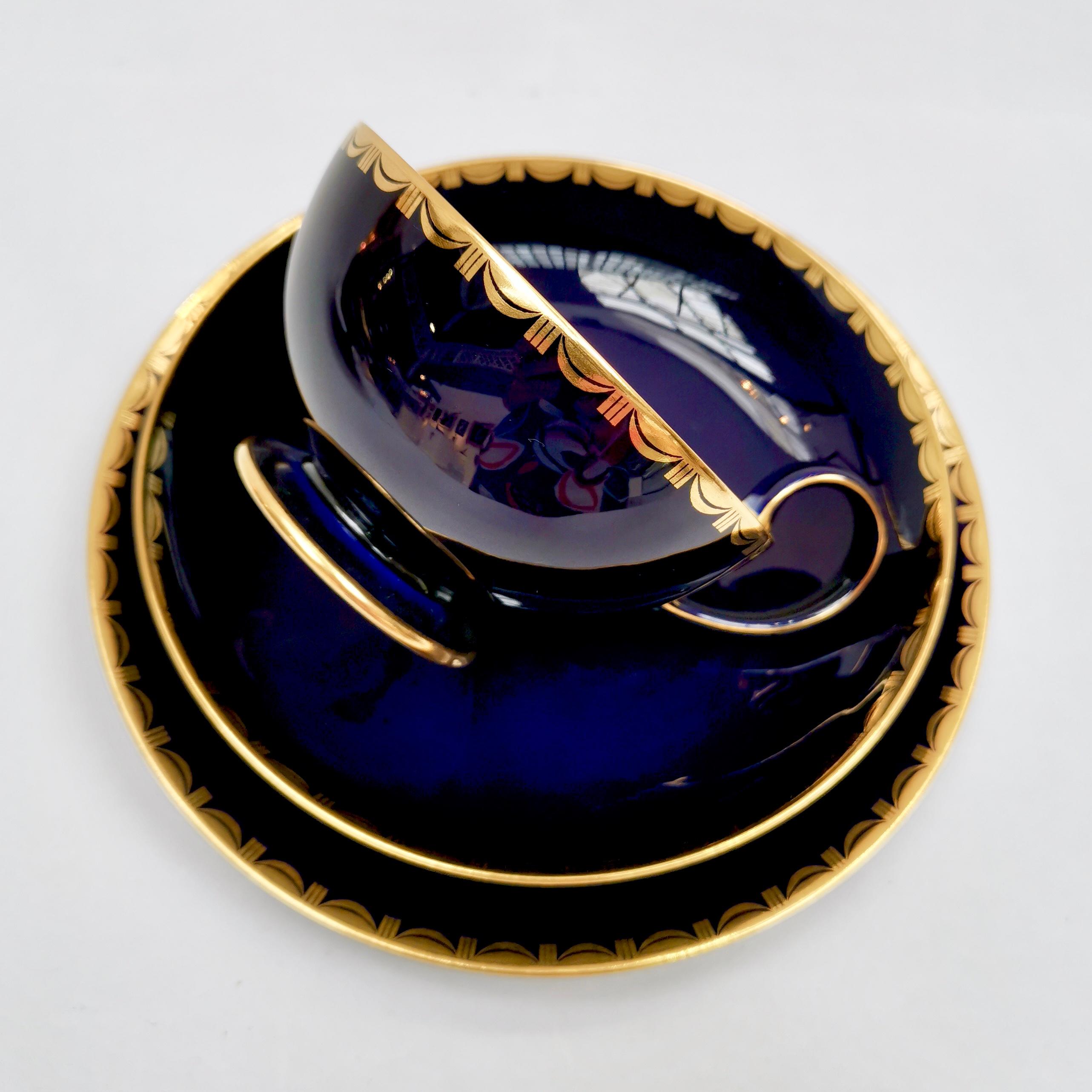 Porcelain Sèvres Tea Service, Mazarine Blue and Gilt, Art Deco, 1923