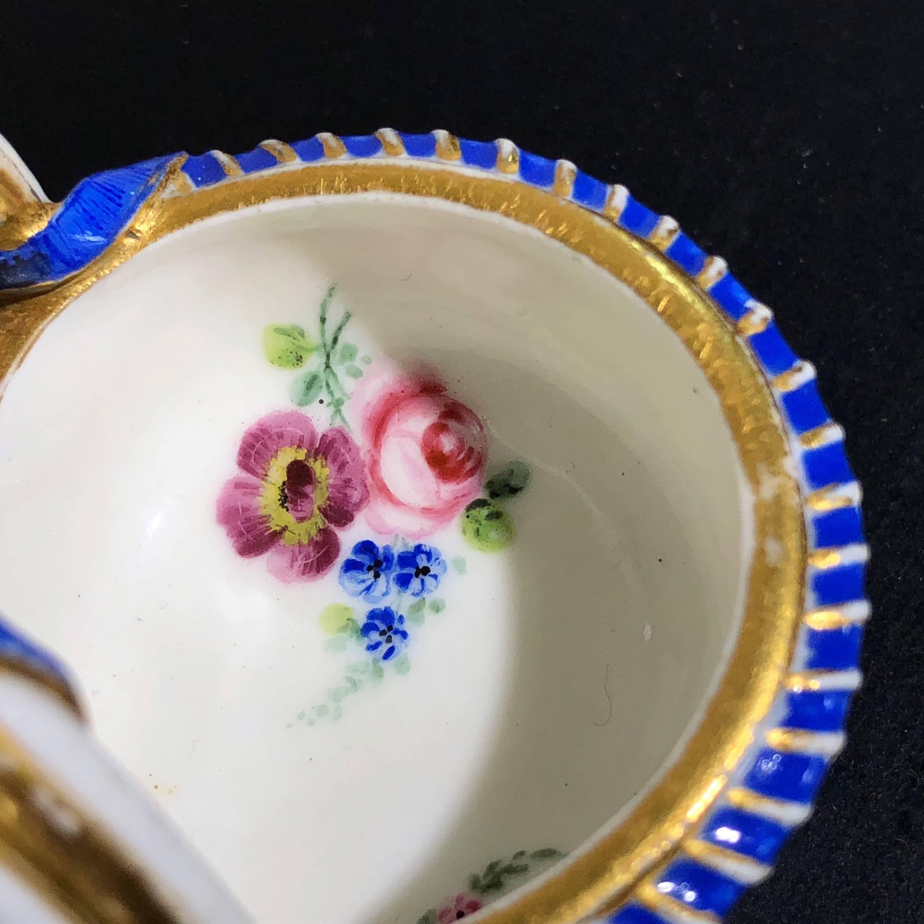 Porcelain Sèvres Triple Salt, Basket Form with Flowers, circa 1775