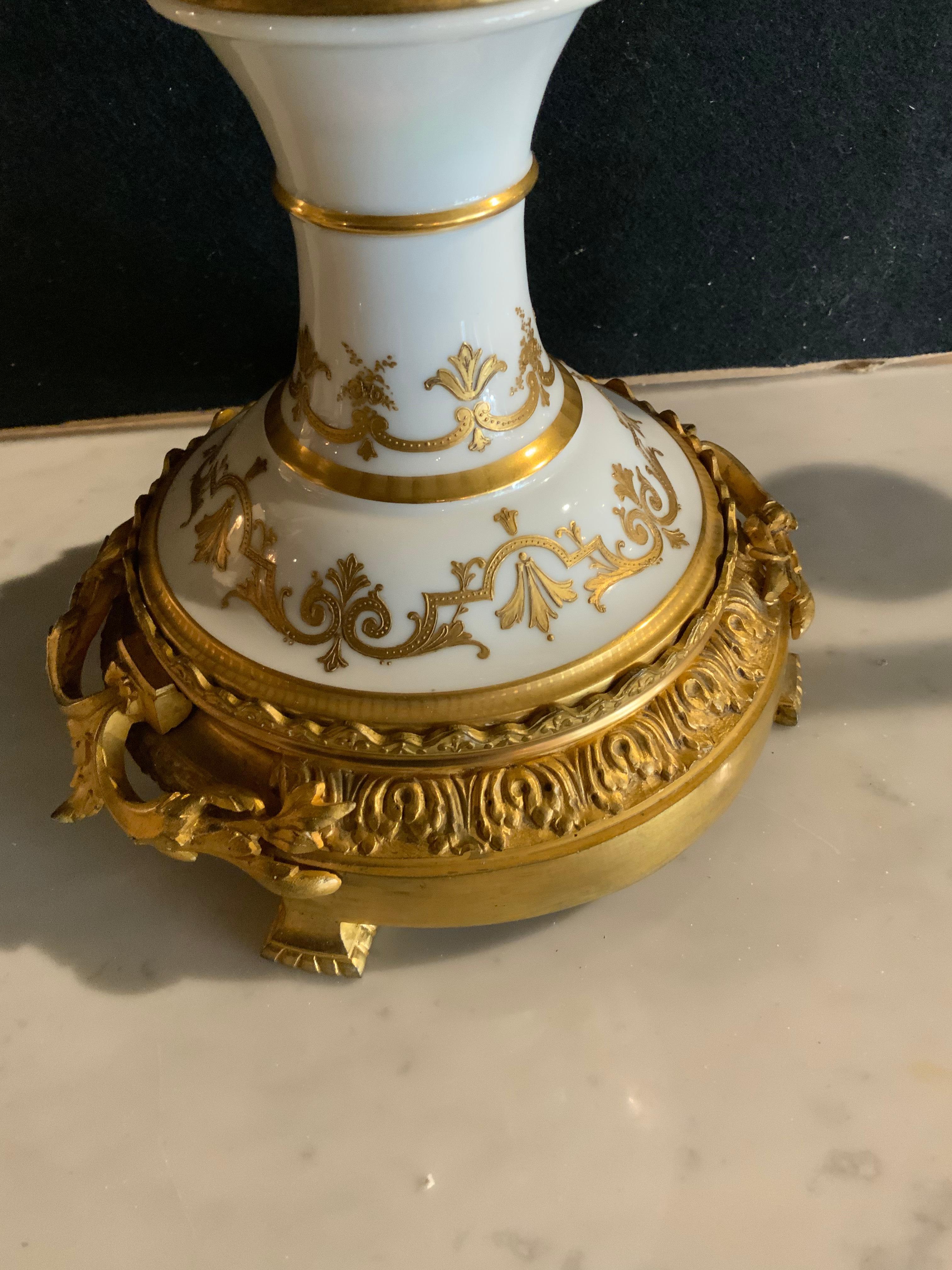 Porcelain Sevres Urn 19 Th Century with Gilt Bronze Mounts and Gilt Masks, Hand Painted For Sale