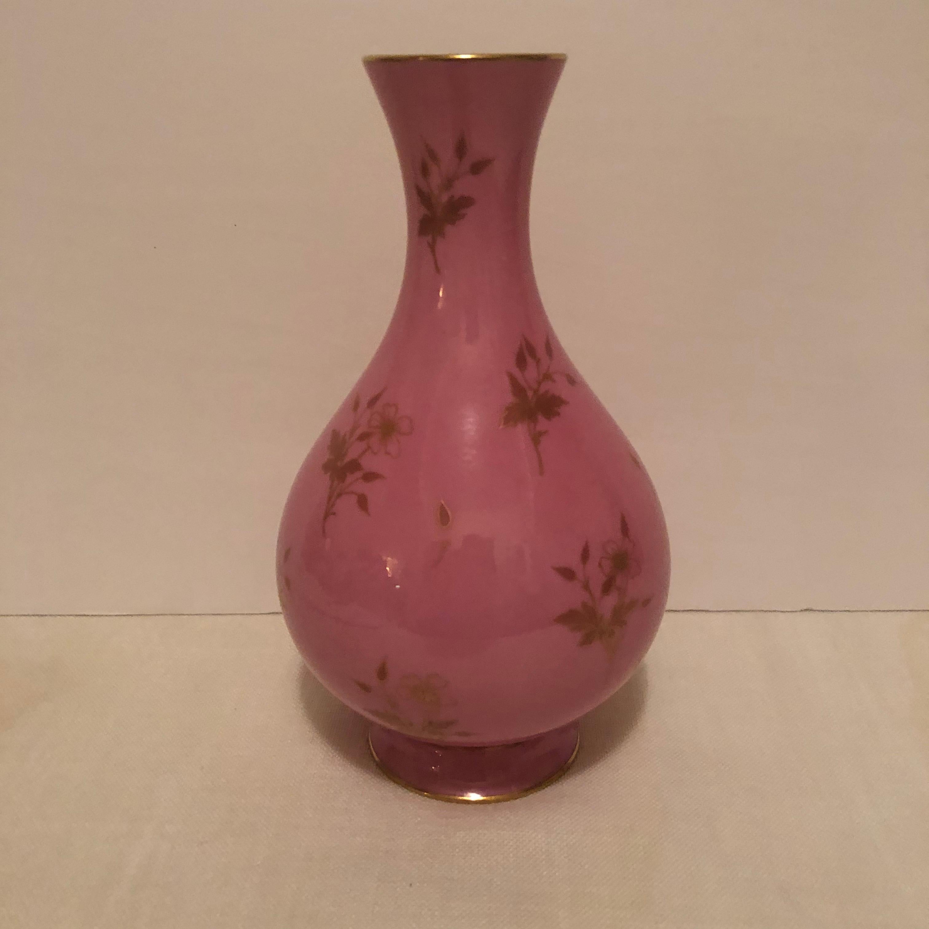 Rococo Sevres Vase in the Pink Pompadour Color Accented With Painted Gold Flowers
