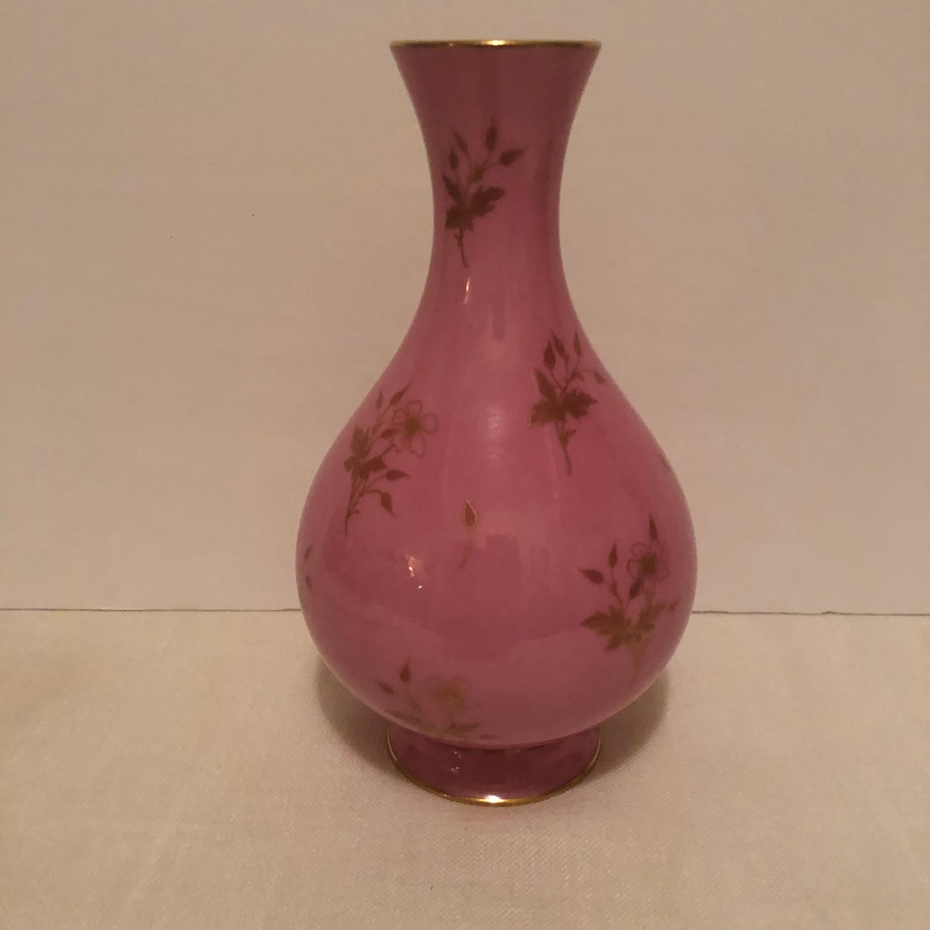 French Sevres Vase in the Pink Pompadour Color Accented With Painted Gold Flowers