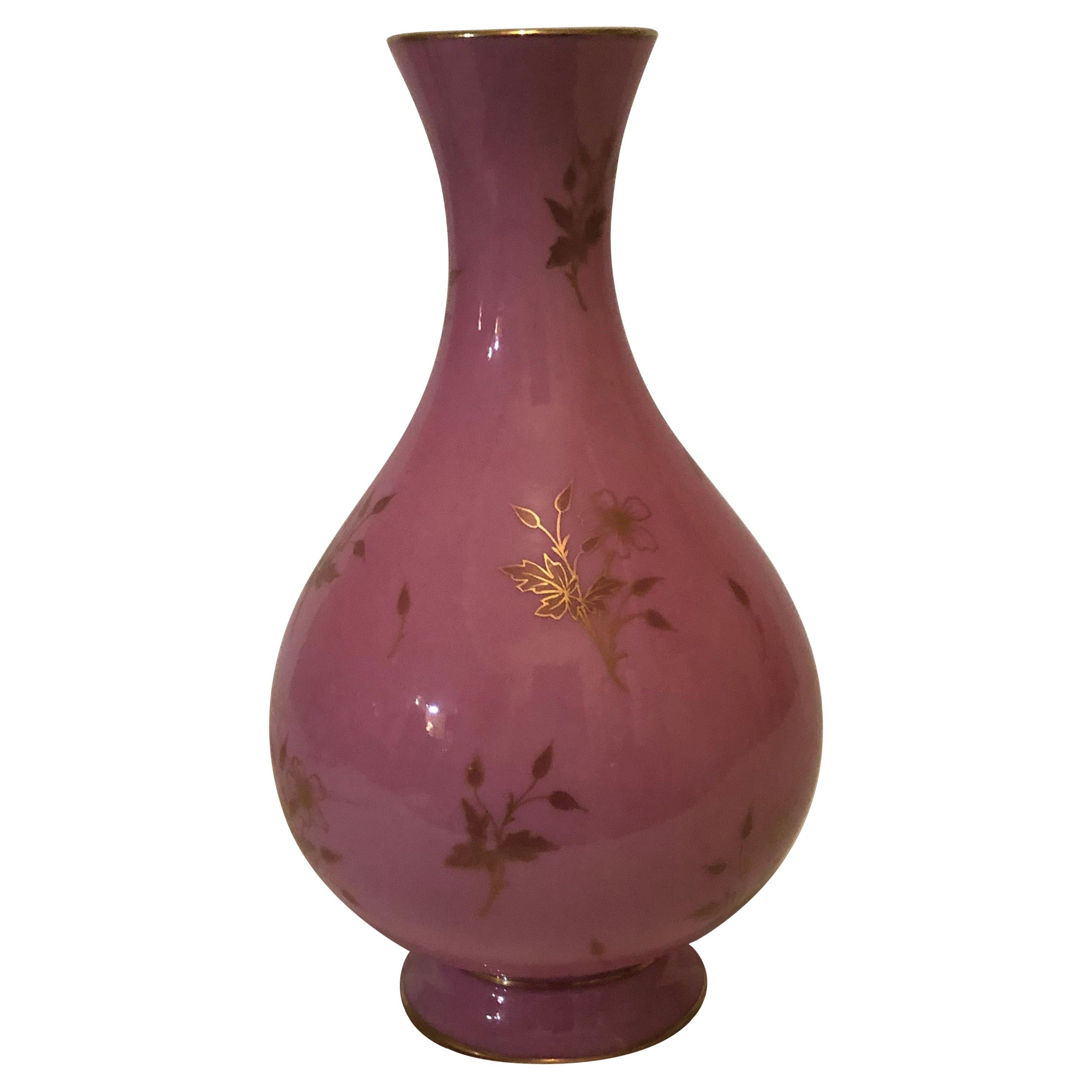 Sevres Vase in the Pink Pompadour Color Accented With Painted Gold Flowers