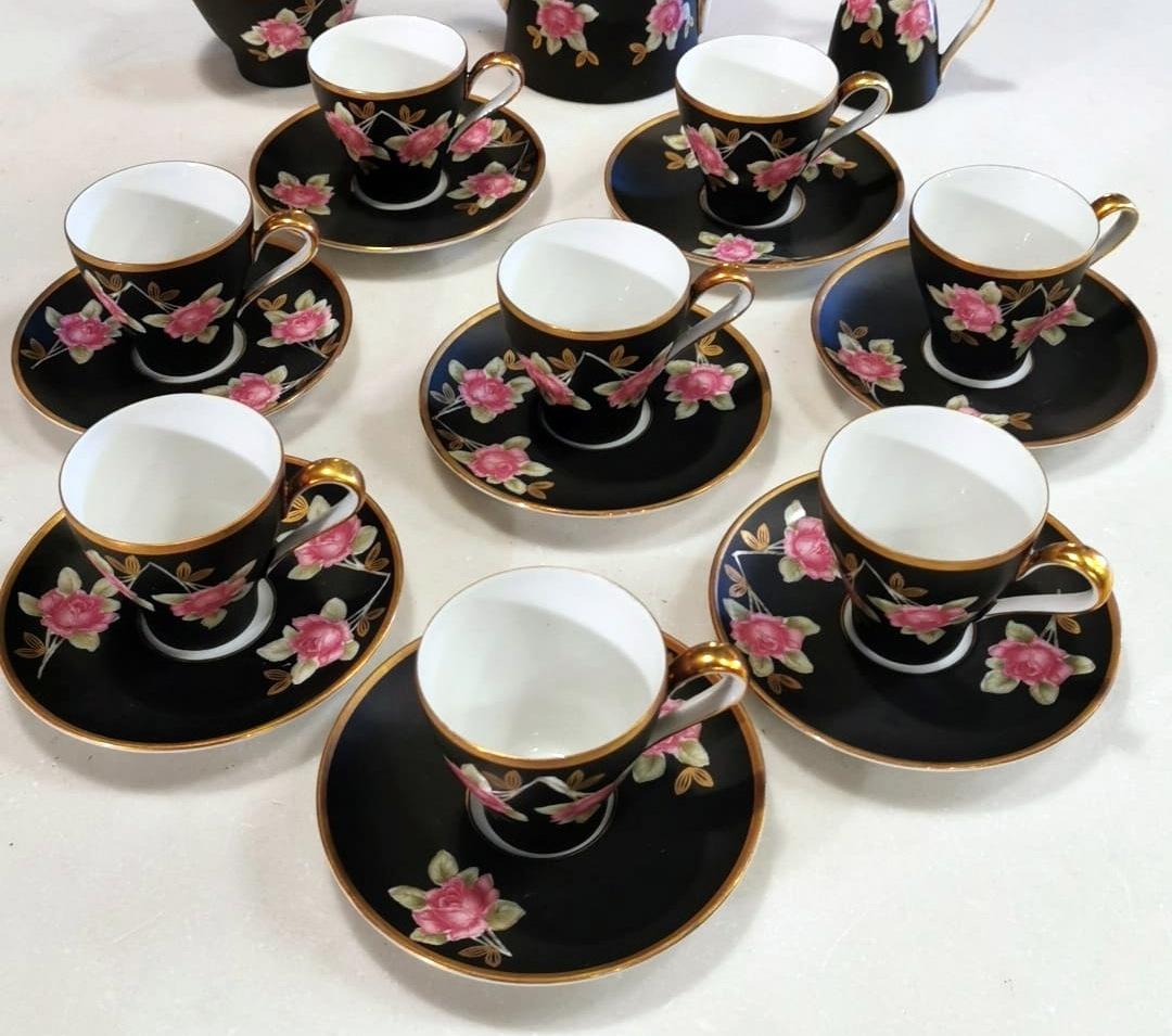 Painted Sevres-Vincennes Vintage French Porcelain Coffee Set For Sale