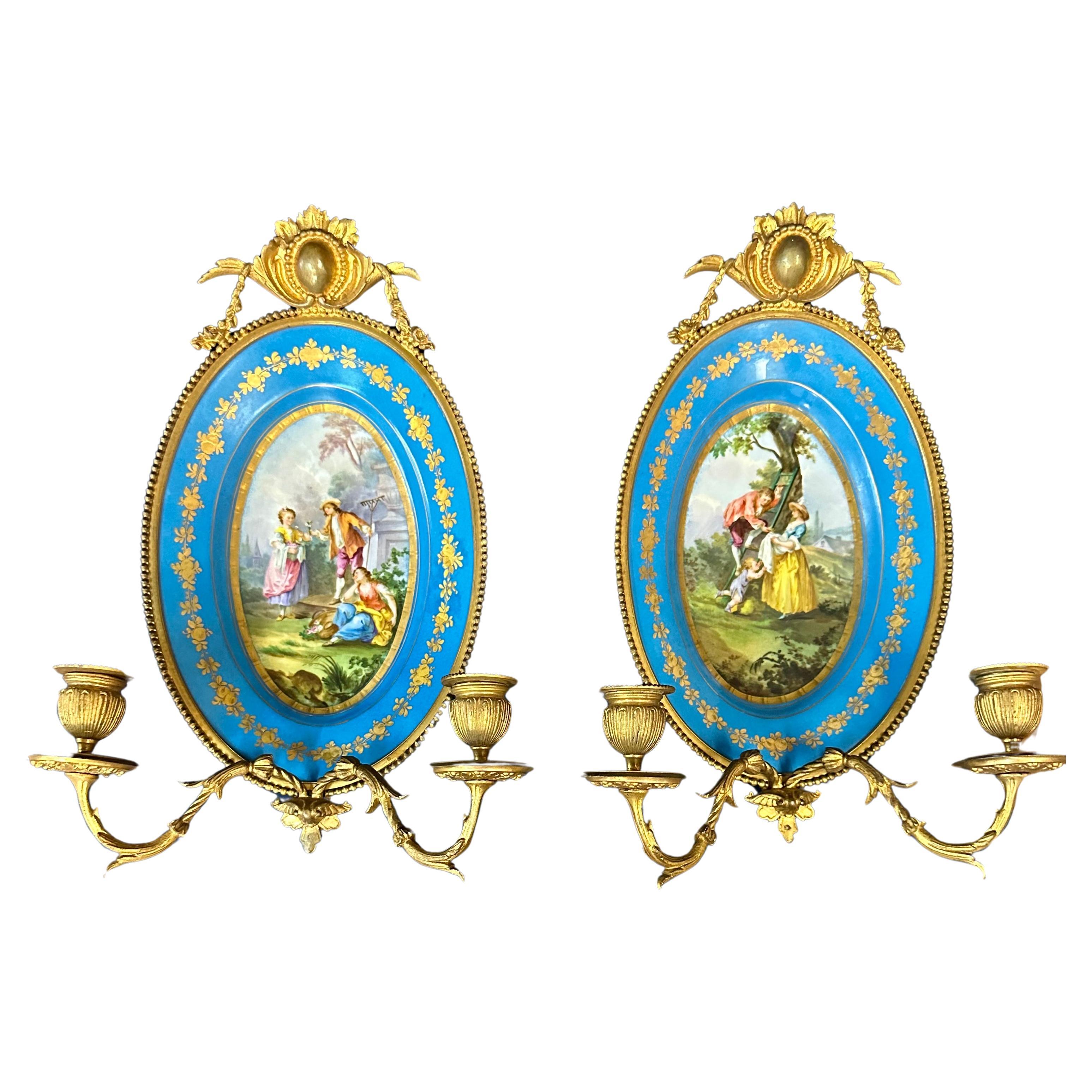 Sevres Wall Sconces, pair