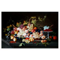 Nature morte de Sevrin Roesen - Peinture de nature morte avec des fruits sur un plat, américaine