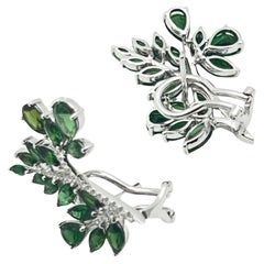 Sevun 18k Gold Tsavorite Diamond Leaf Earrings
