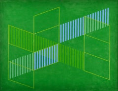 "Green" Op Art Abstract Blue And Green Geometric Composition