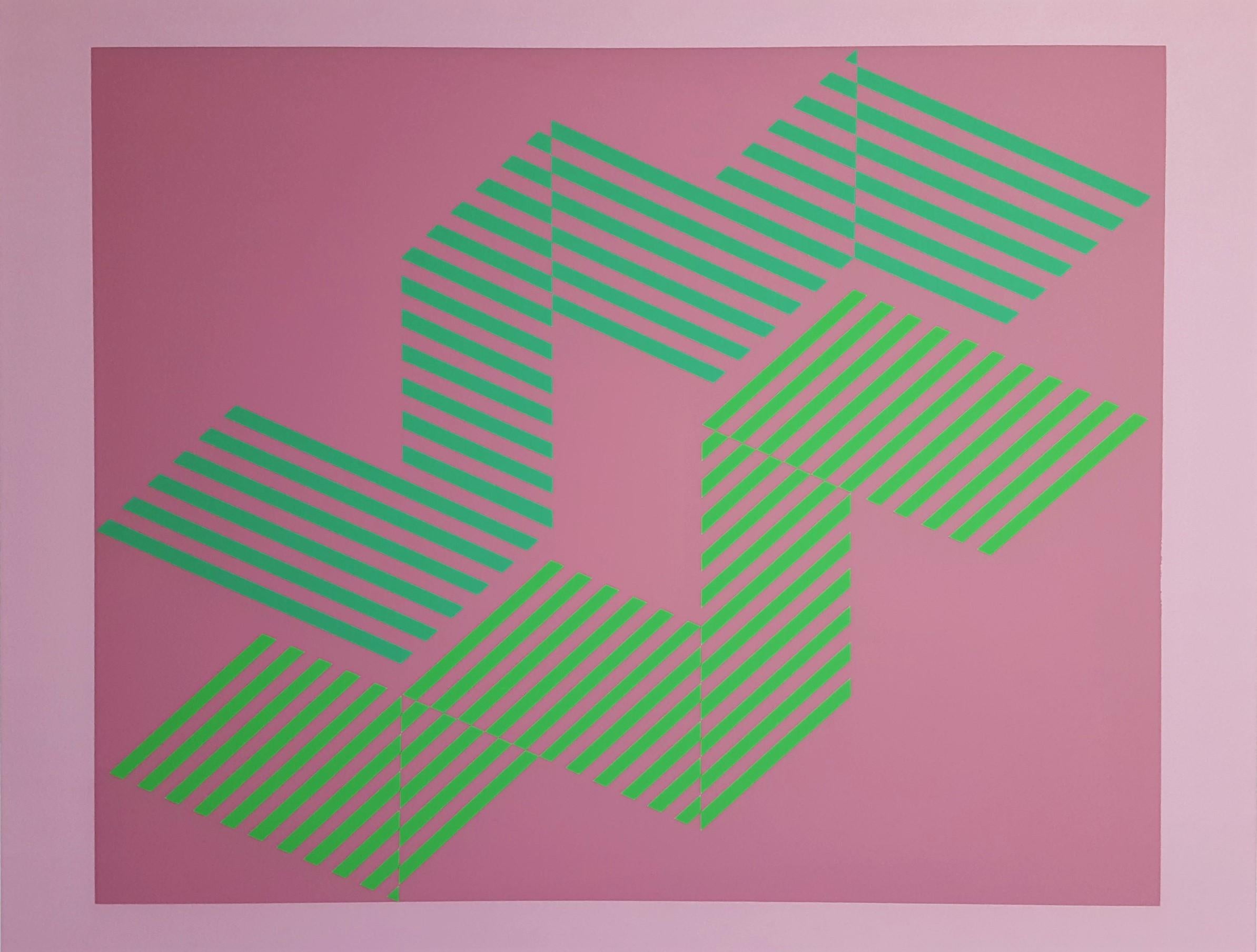 I-S #1 /// Abstrakter geometrischer Sewell Sillman Siebdruck Lila Rosa Moderne Kunst