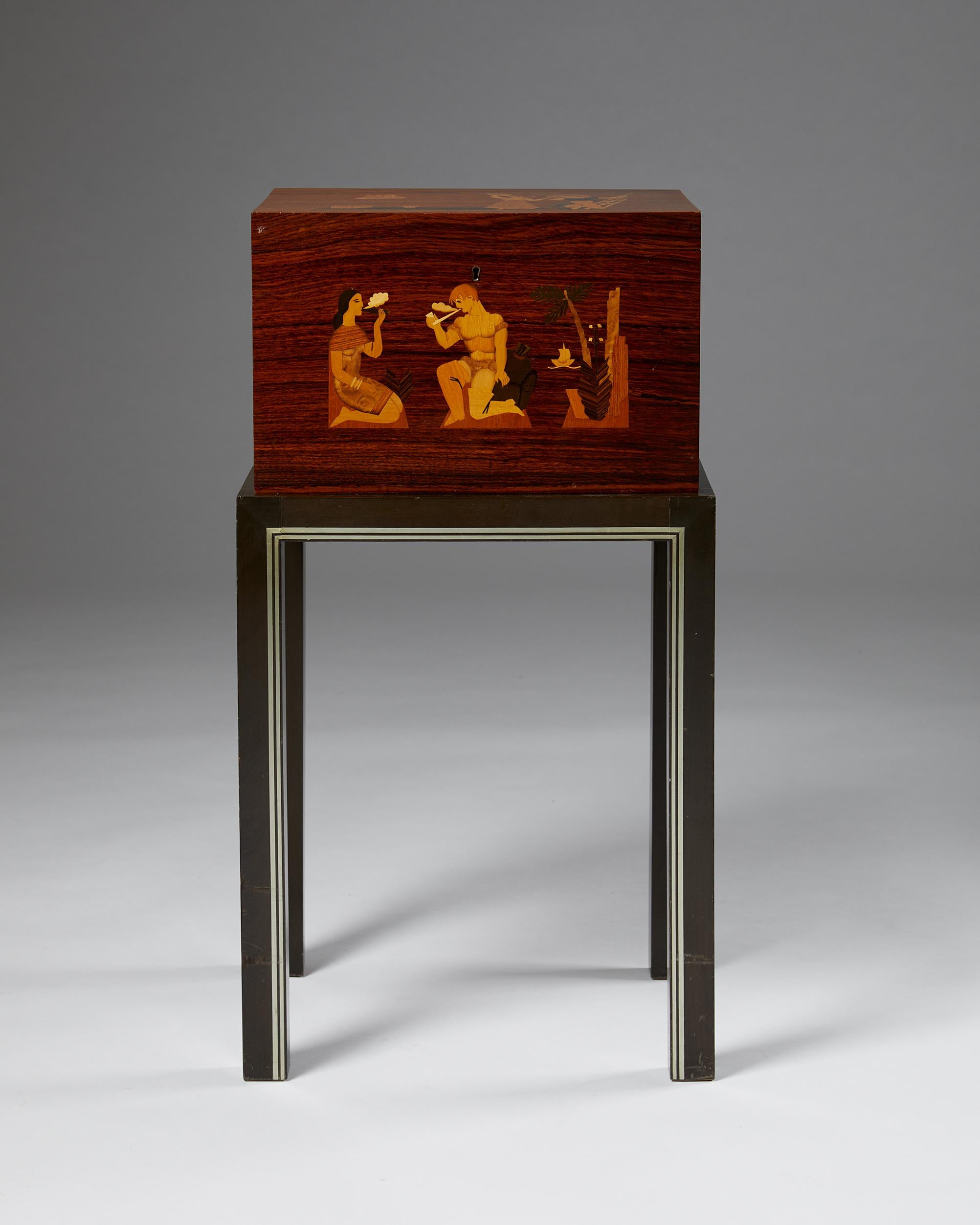 Mid-Century Modern Sewing Box Designed by Birger Ekman for Mjölby Intarsia, Sweden, 1939