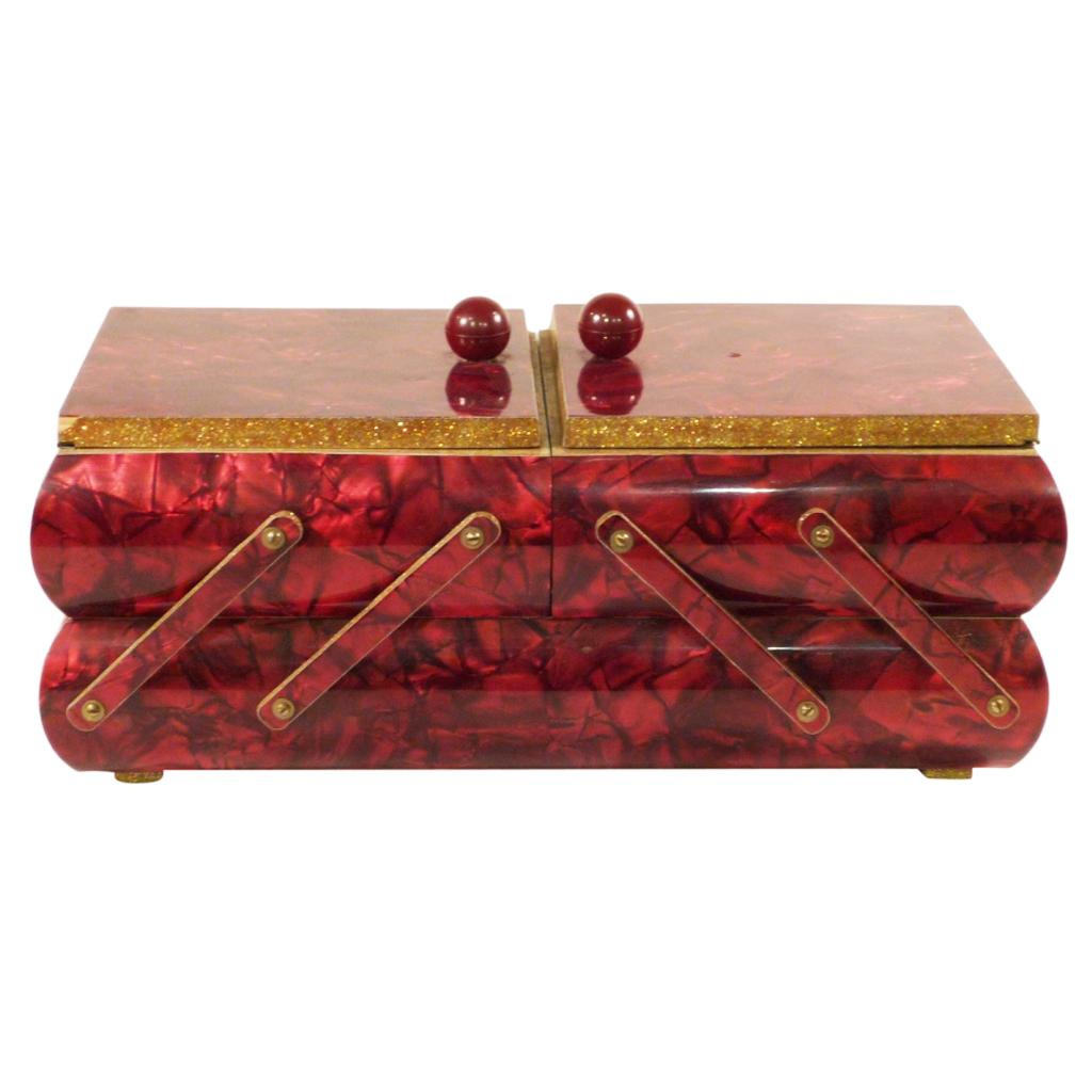 20th Century Sewing/Storage Box in Red Lacquer, 1940s-1950s