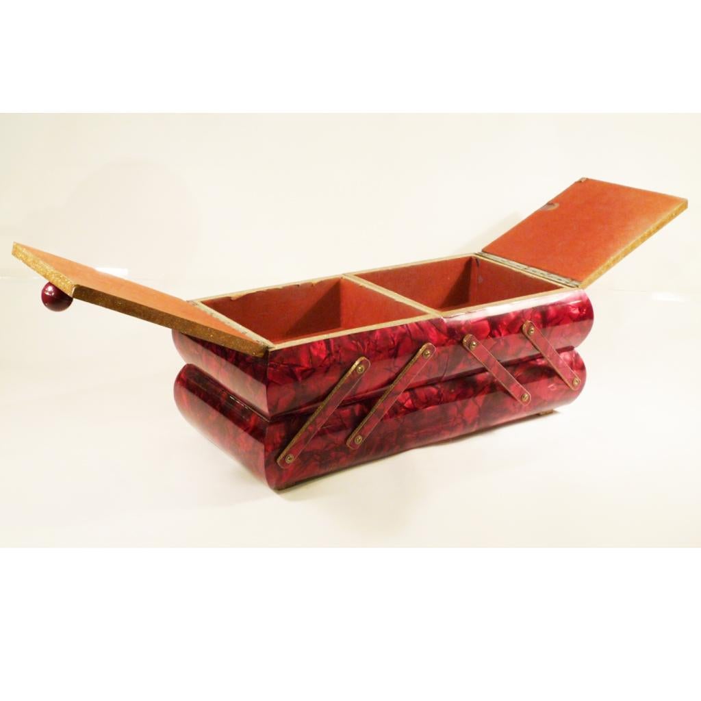 Wood Sewing/Storage Box in Red Lacquer, 1940s-1950s