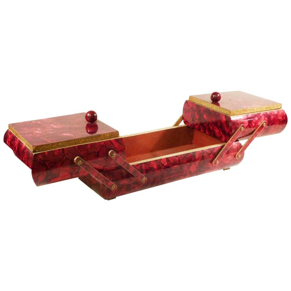Sewing/Storage Box in Red Lacquer, 1940s-1950s