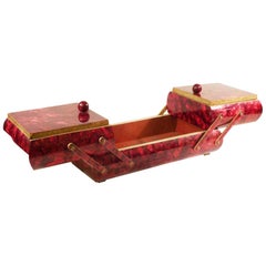 Retro Sewing/Storage Box in Red Lacquer, 1940s-1950s