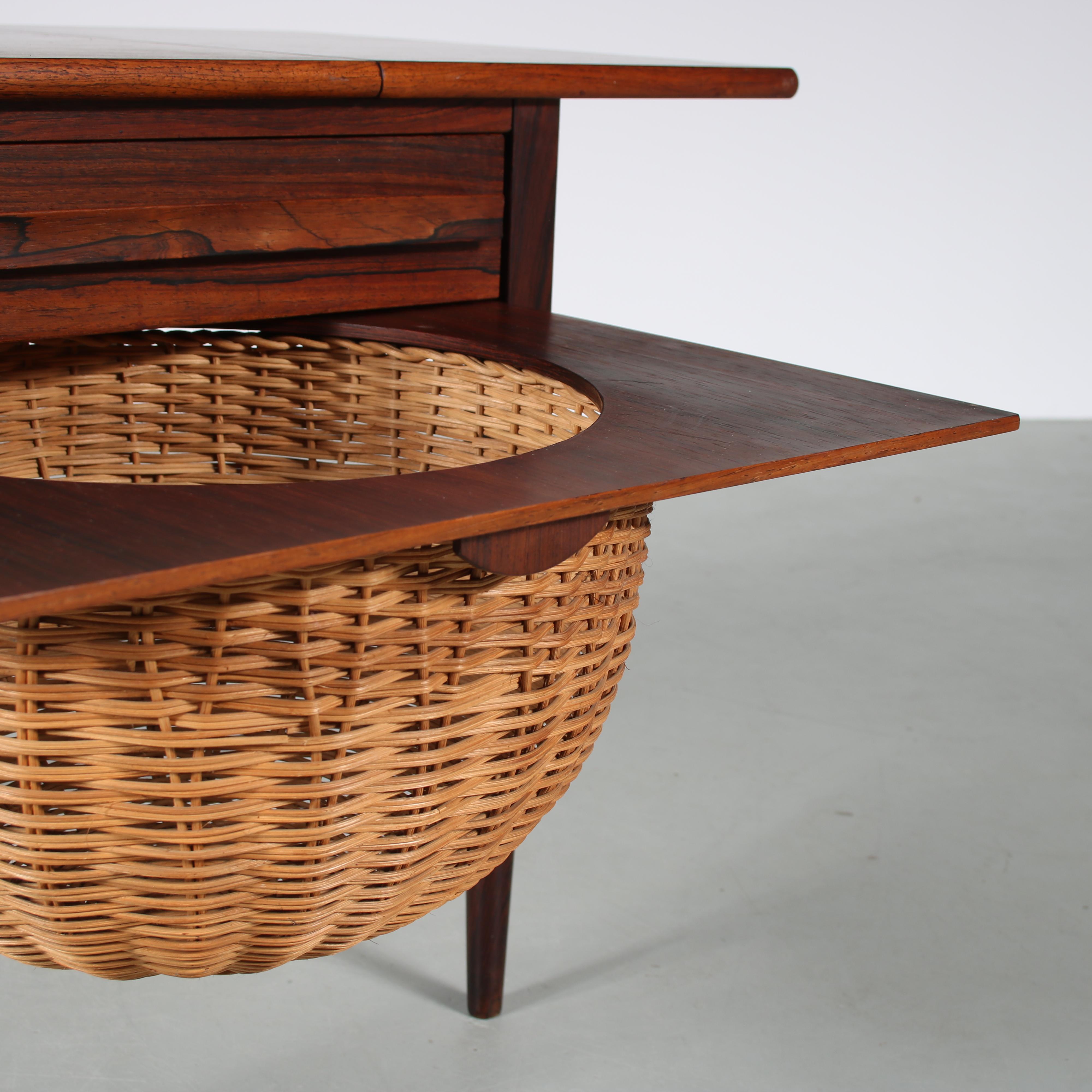 Wicker Sewing Table by Johannes Andersen for CFC Silkeborg, Denmark, 1960