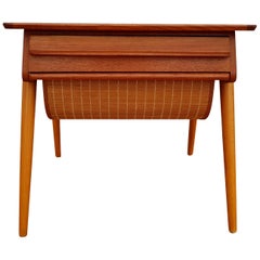 Sewing Table, Scandinavian Design, Teak, Rattan
