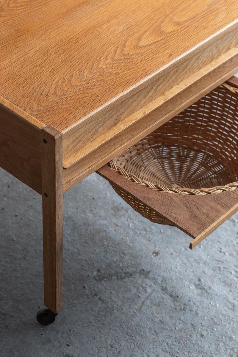 Sewing Table with Drawer and Rattan Basket, Denmark, 1960s For Sale 5