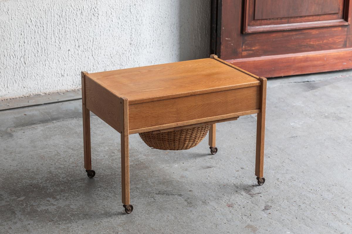 Sewing Table with Drawer and Rattan Basket, Denmark, 1960s For Sale 7