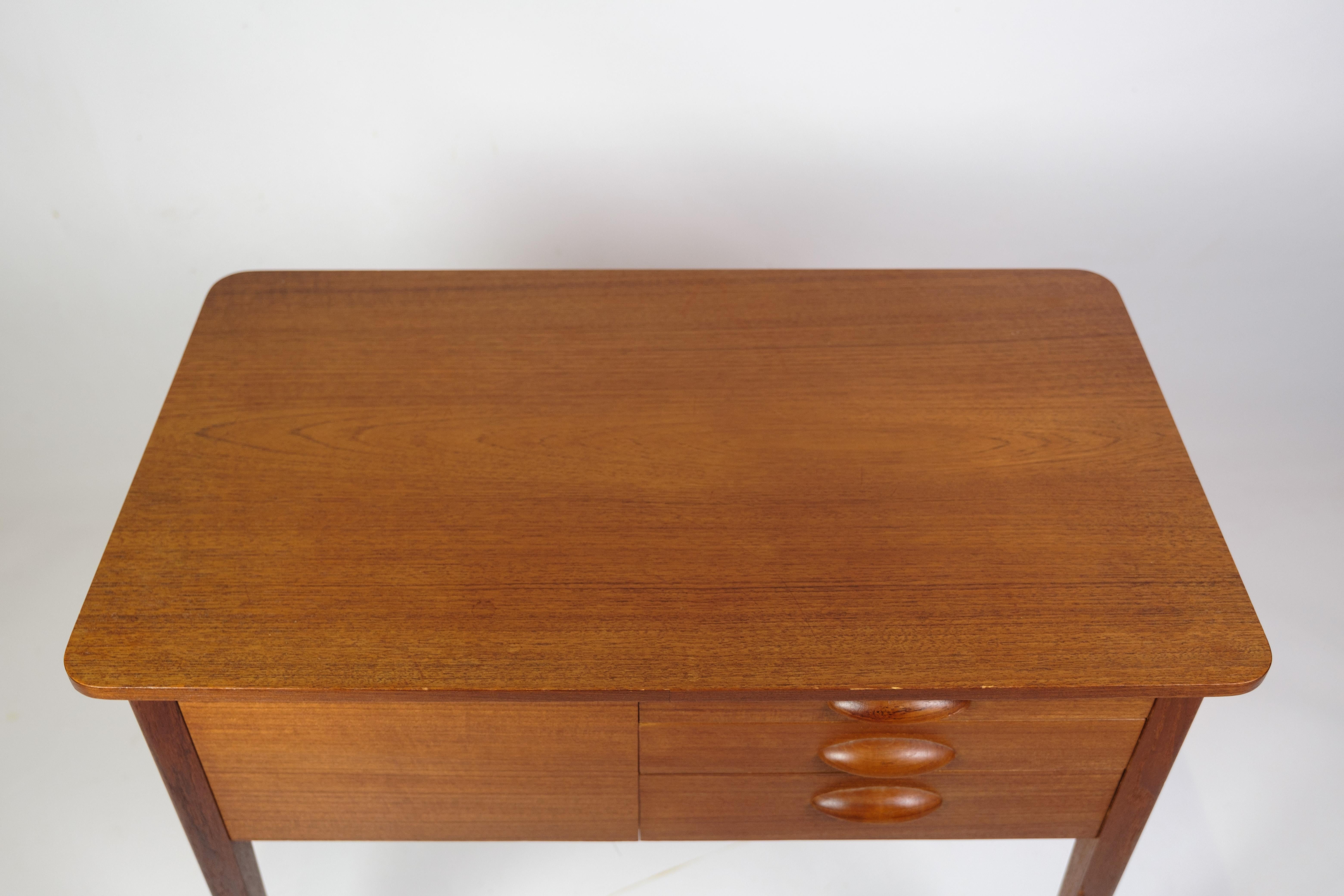 Mid-Century Modern Sewing Table With Drawers & Wheels Made In Teak, Danish Design From 1960s