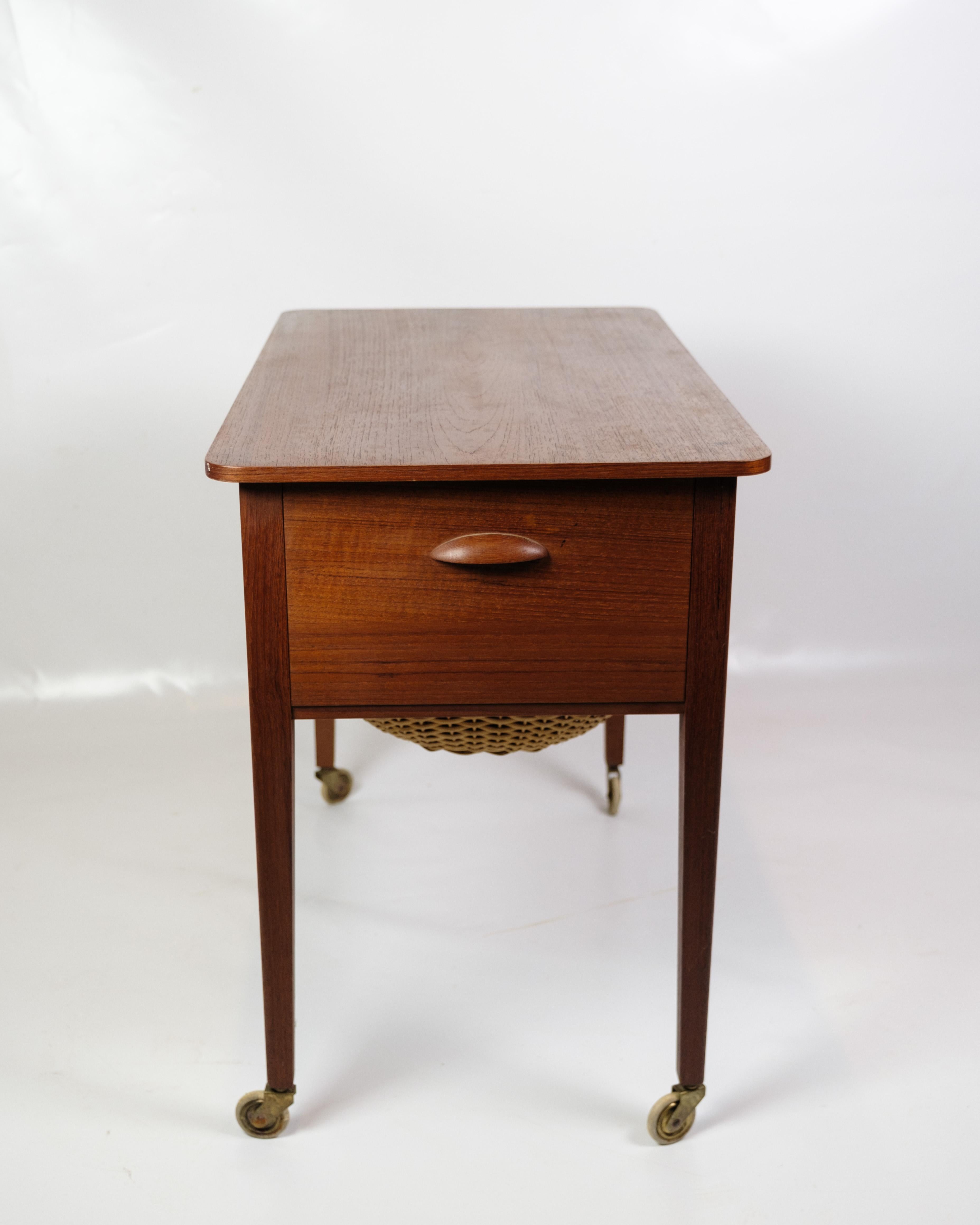 Sewing Table With Drawers & Wheels Made In Teak, Danish Design From 1960s In Good Condition In Lejre, DK