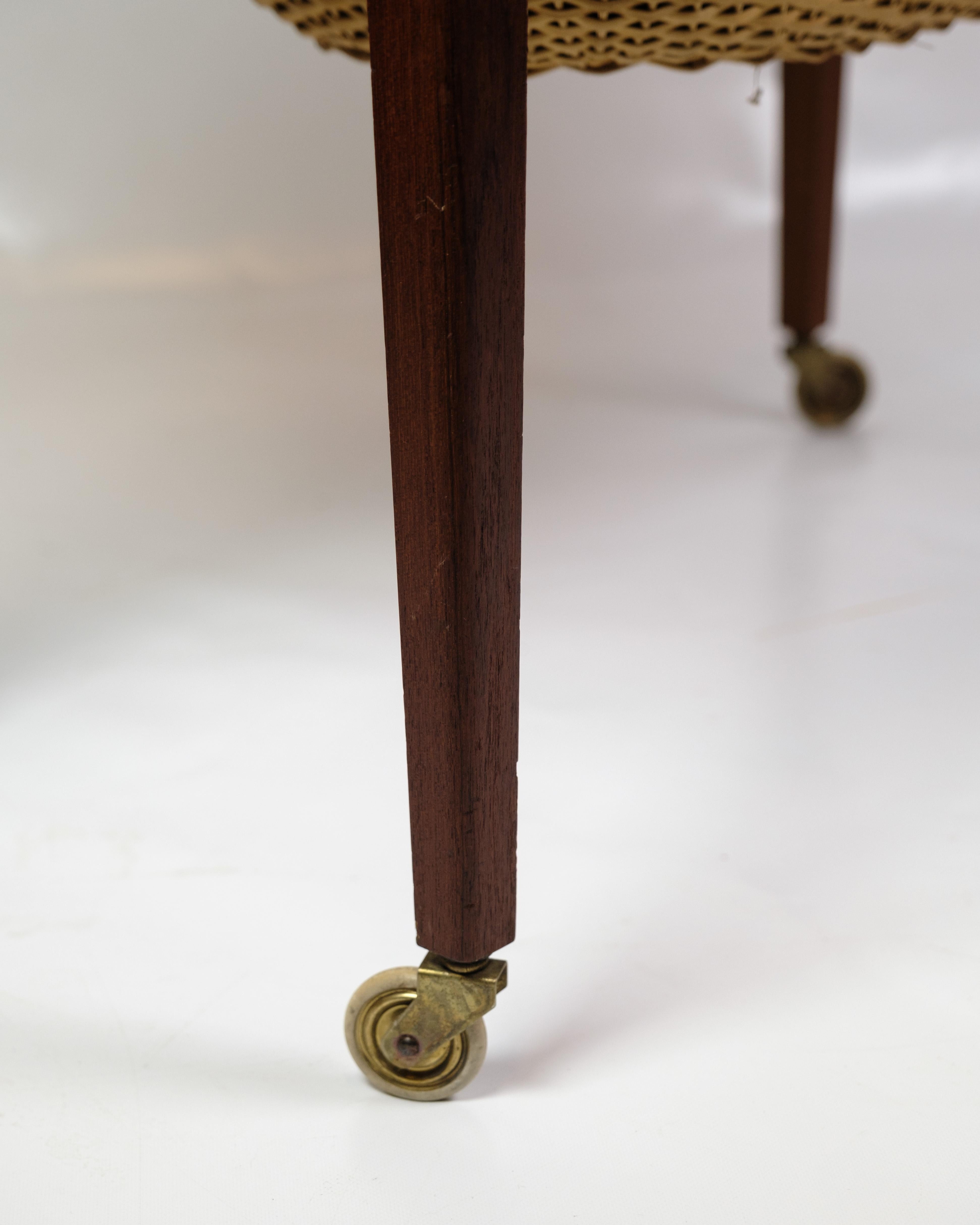 Sewing Table With Drawers & Wheels Made In Teak, Danish Design From 1960s 2