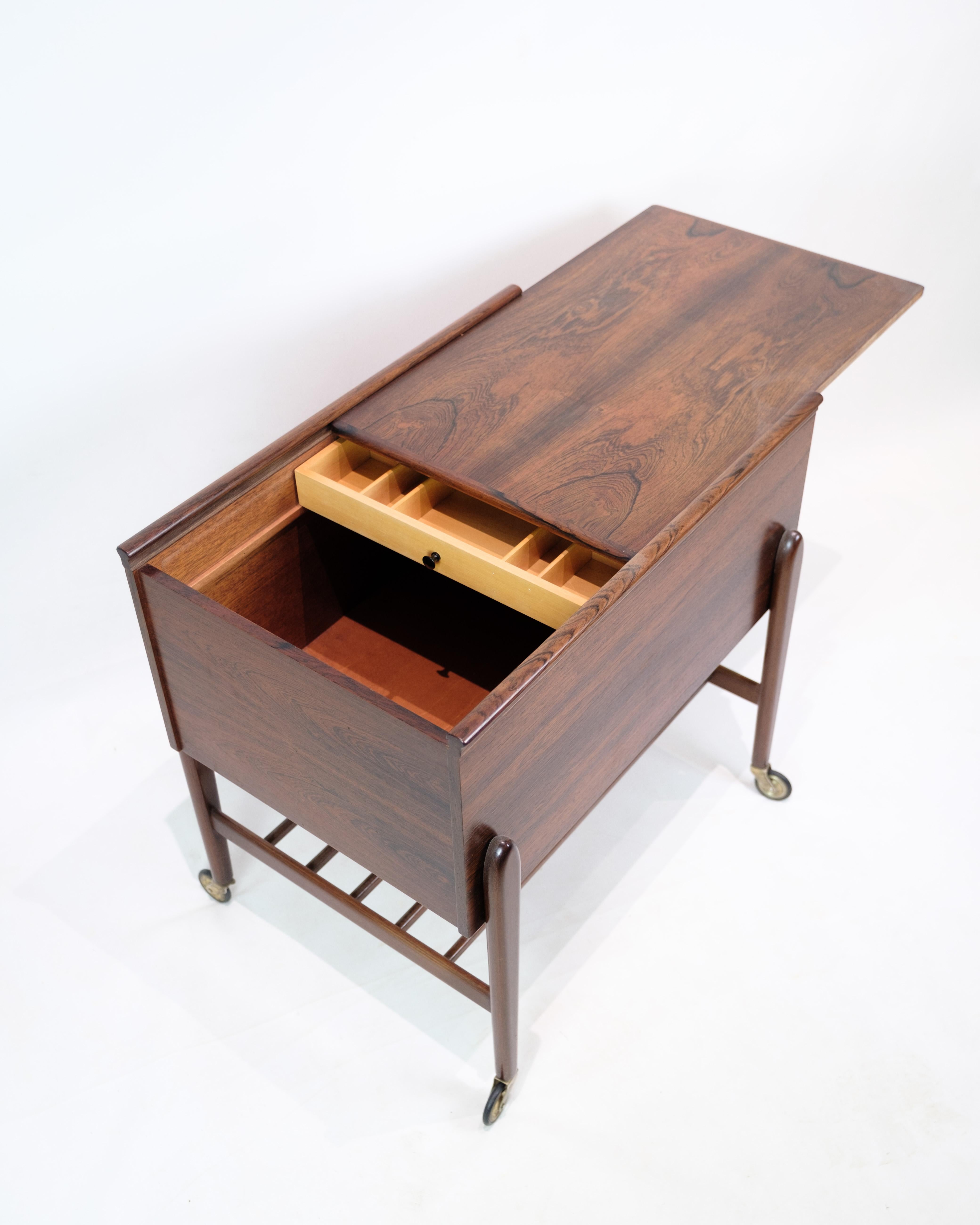 Sewing Table With Wheels & Built-In Drawers Made In Rosewood From 1960s In Good Condition In Lejre, DK